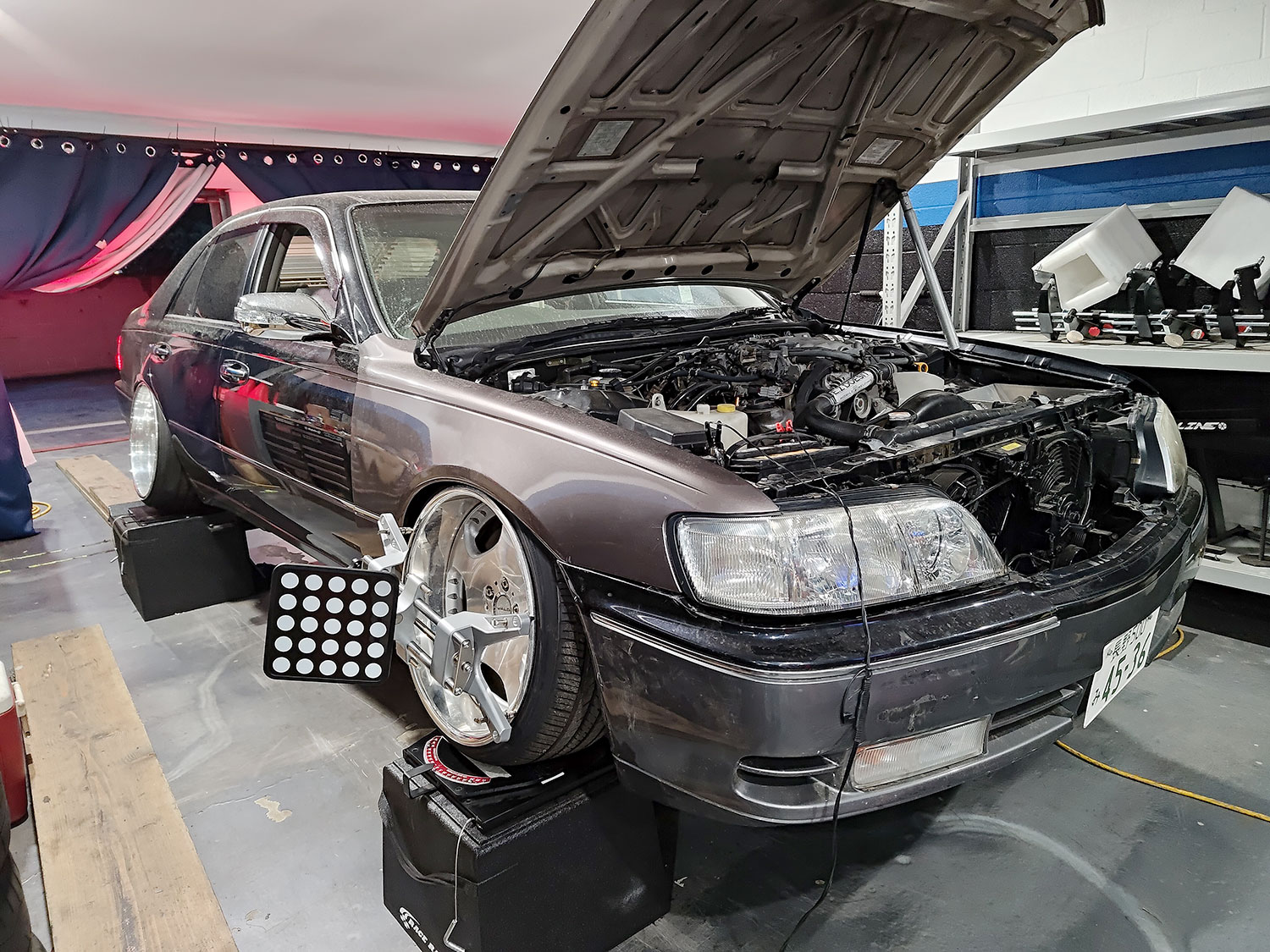Jose's Nissan Cima on the Race Ramps for Alignment